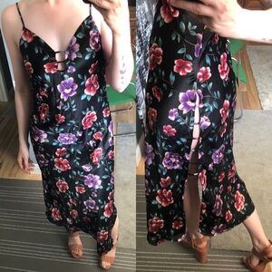 Vintage Intimates Floral Black Satin Slip Dress